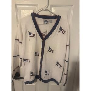 Vintage Storybook‎ Knits Patriotic Flag Cardigan Sweater Size Small